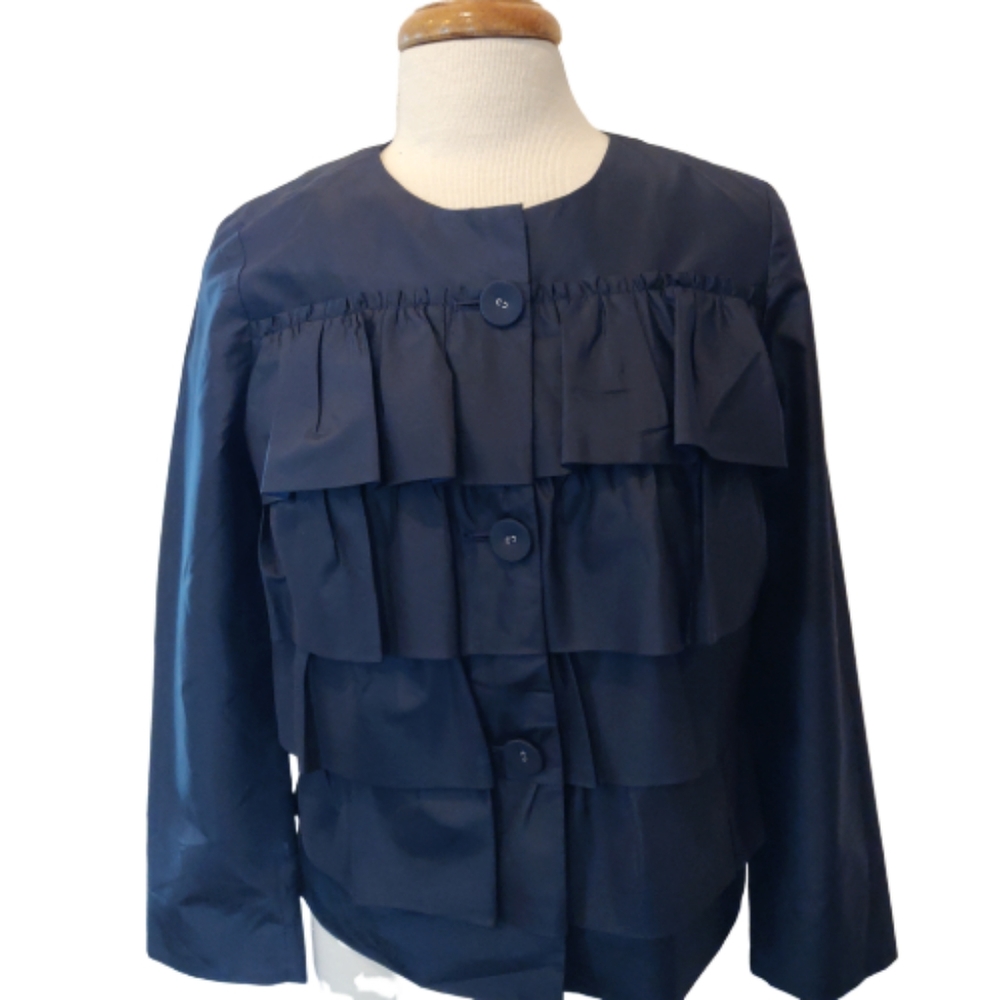 J Crew Casade Ruffle 100% Silk Cropped Blazer